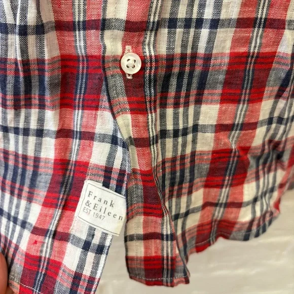 Frank & Eileen ‎ Eileen Button Down Linen Plaid Red Blue XS